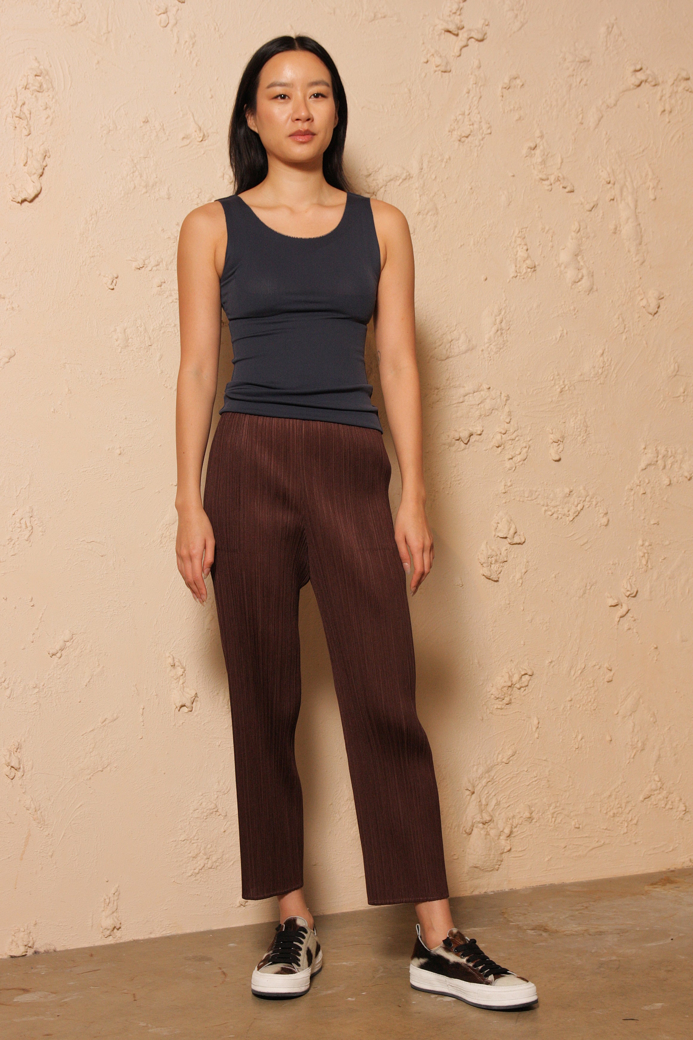 Issey Miyake Brown Pleated Trousers In 46 Burnt Brown