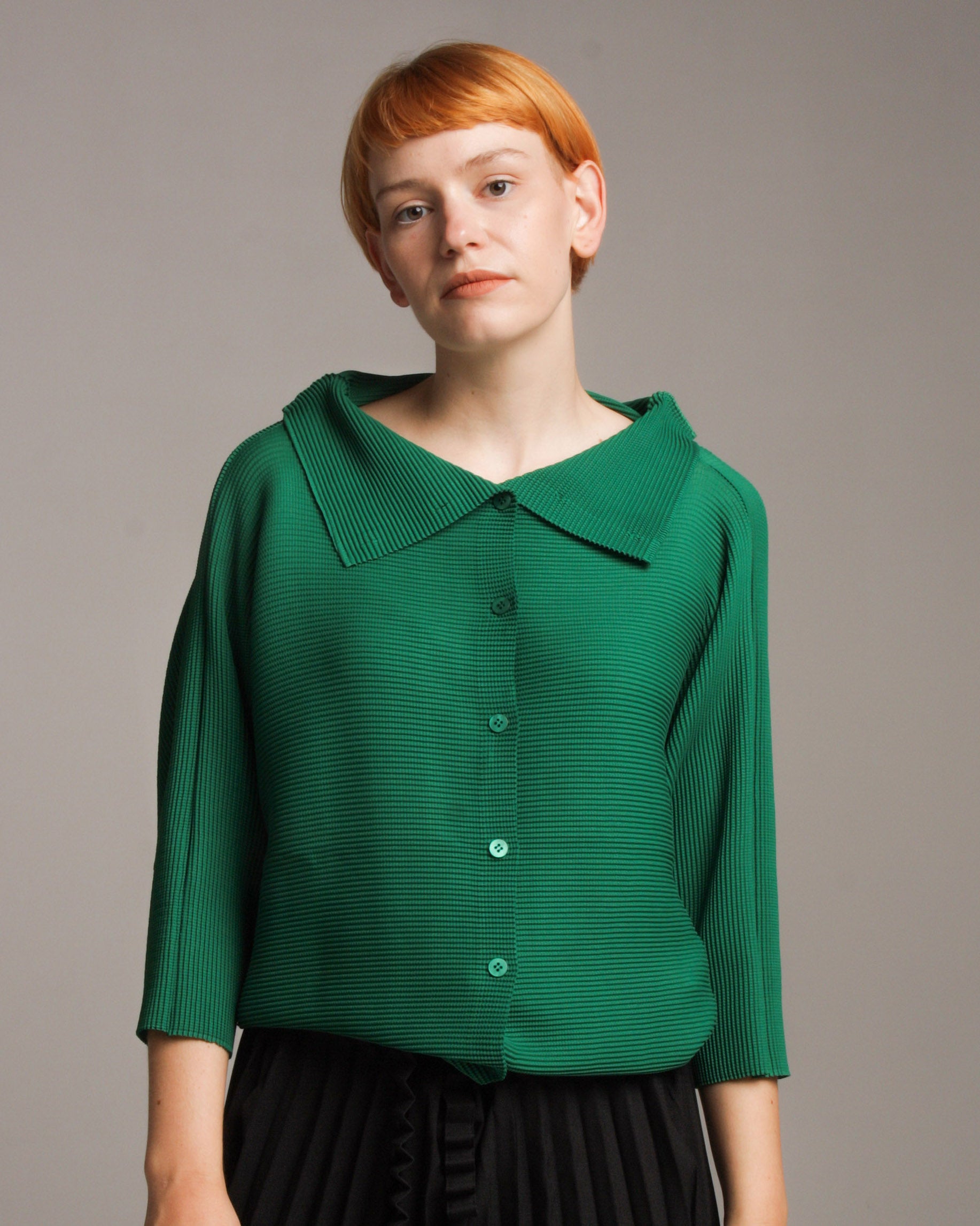 Green Dolman Stretch Pleats Top