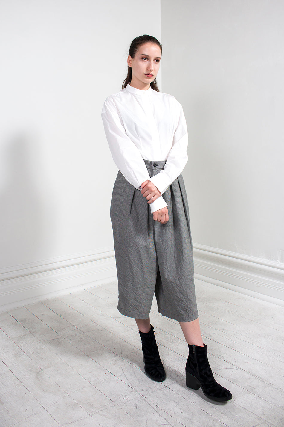 Grey check store cropped trousers