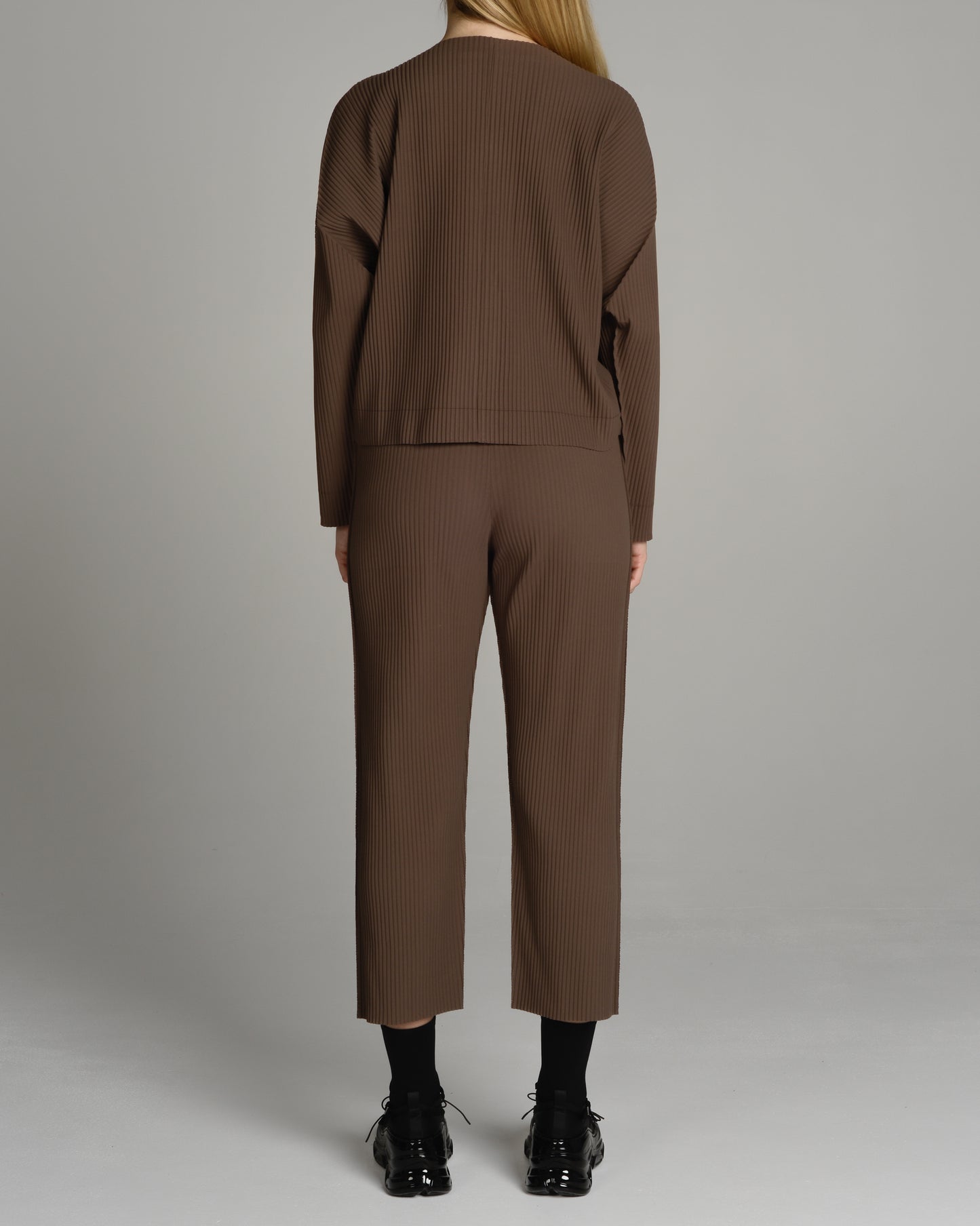 Basic Brown Fine Knit Pleat Pants