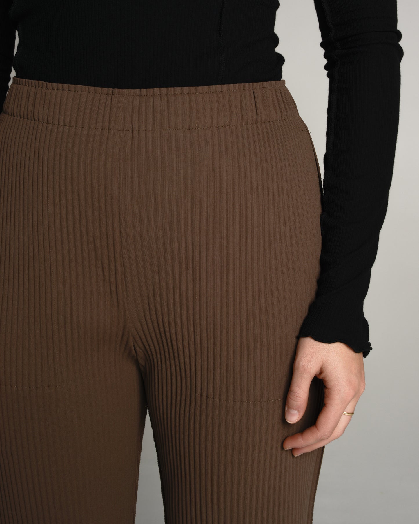 Basic Brown Fine Knit Pleat Pants