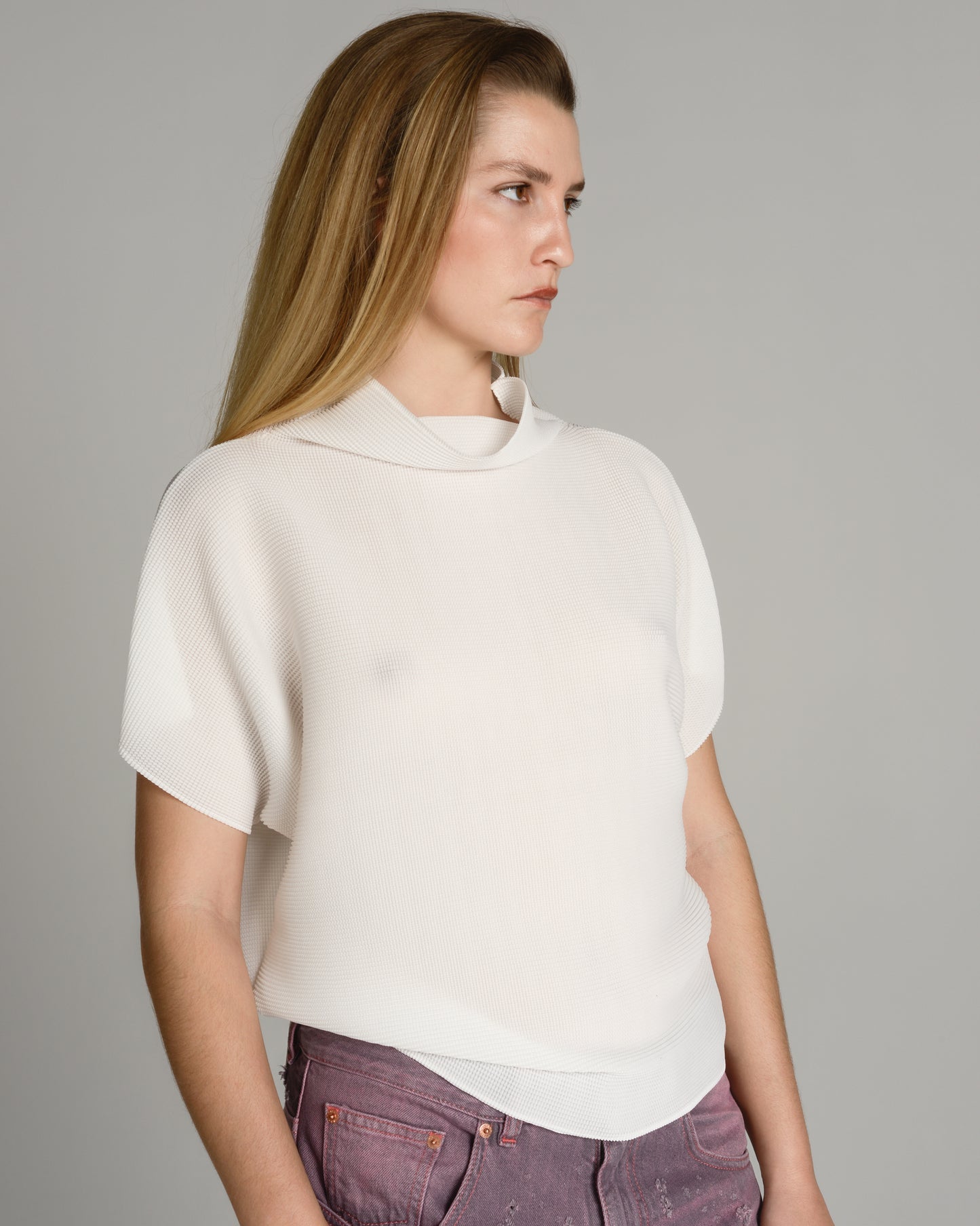 White High Neck Dolman Stretch Top