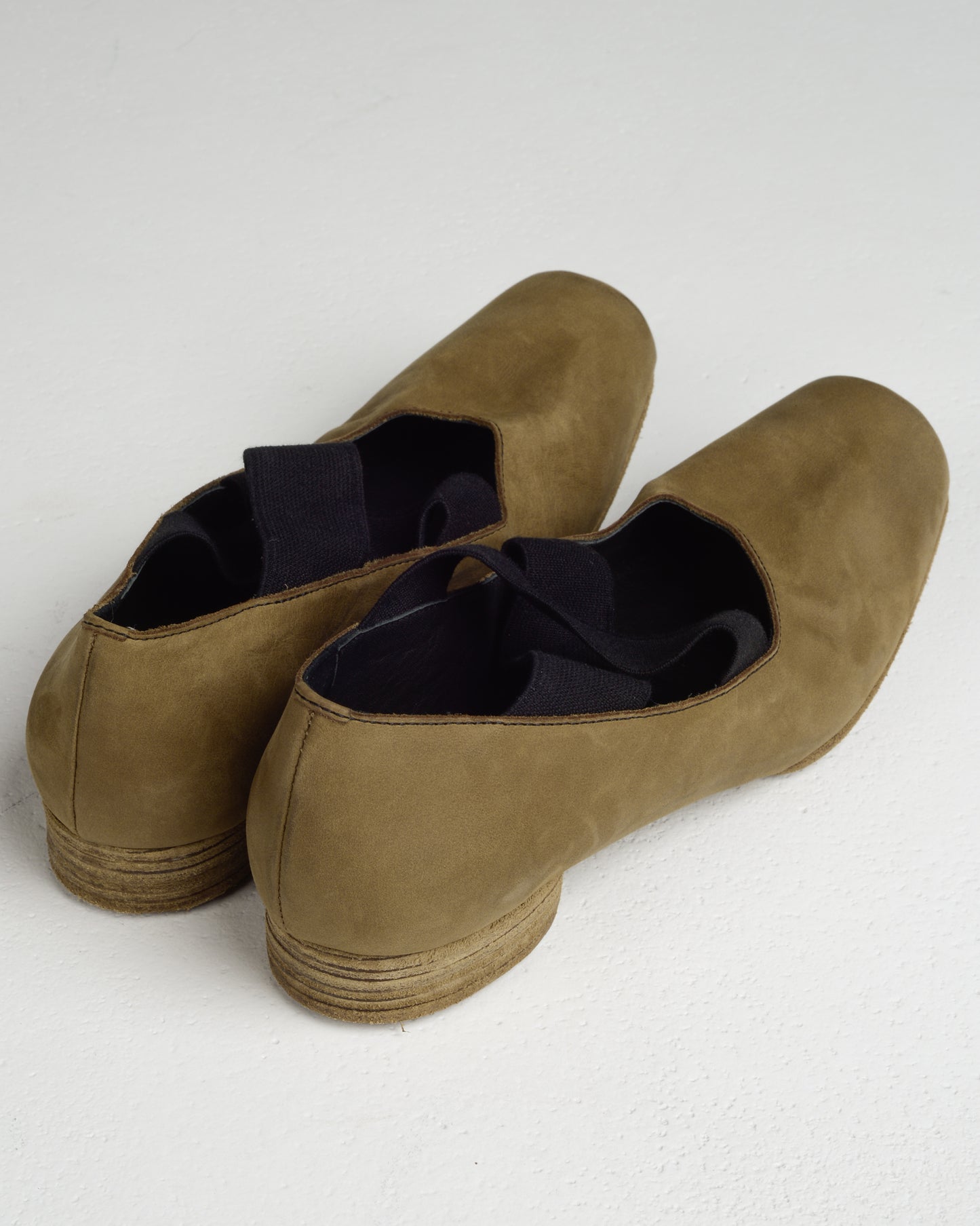 Olive Leather Ballet Shoes