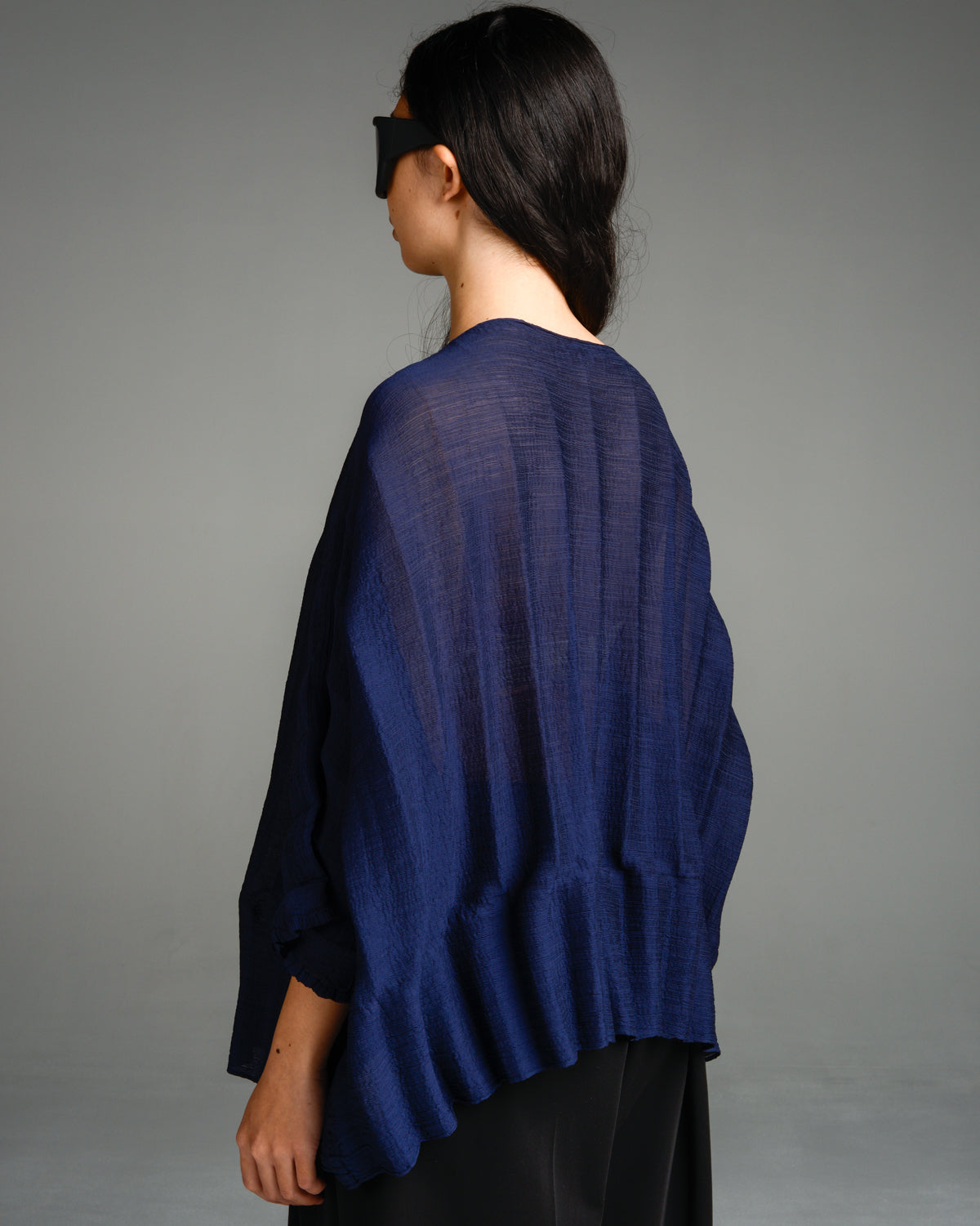 Navy Ripple Crepe Cardigan