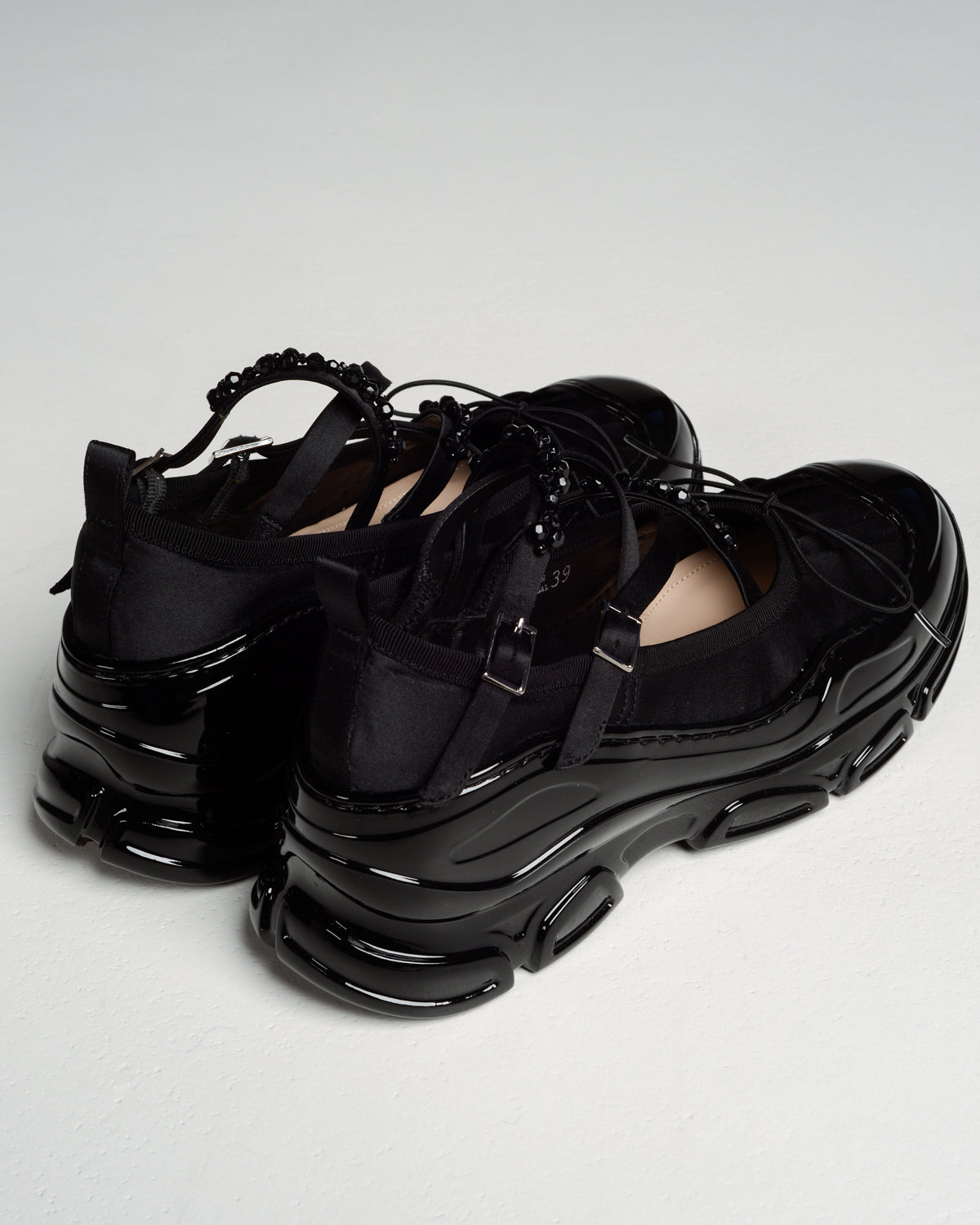 Black Embellished Low Trek Ballerina Shoes