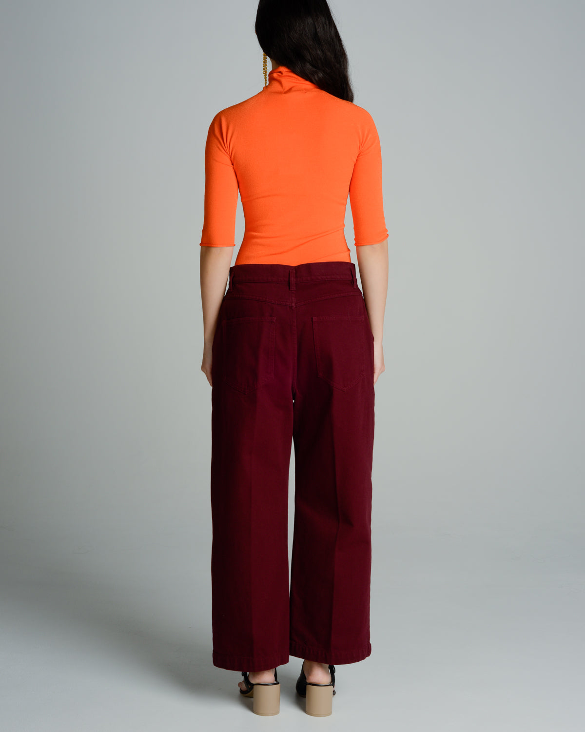 Pelanac Cropped Burgundy Denim Trousers