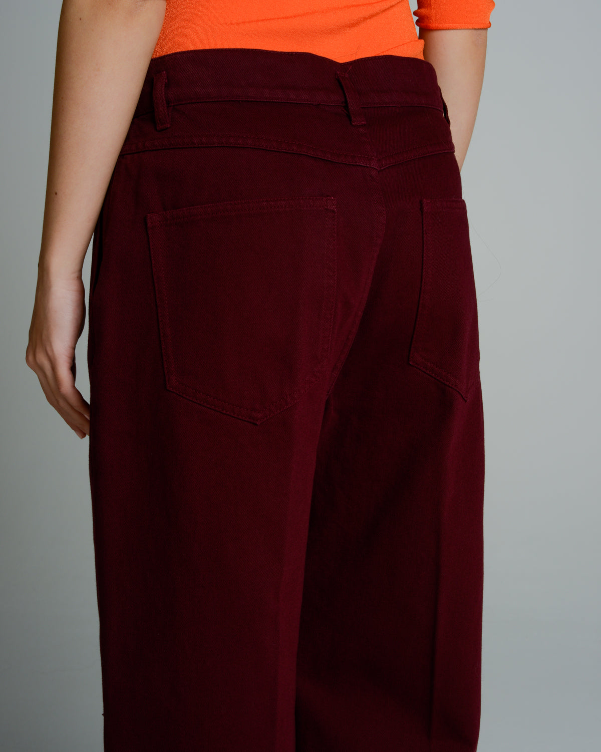 Pelanac Cropped Burgundy Denim Trousers