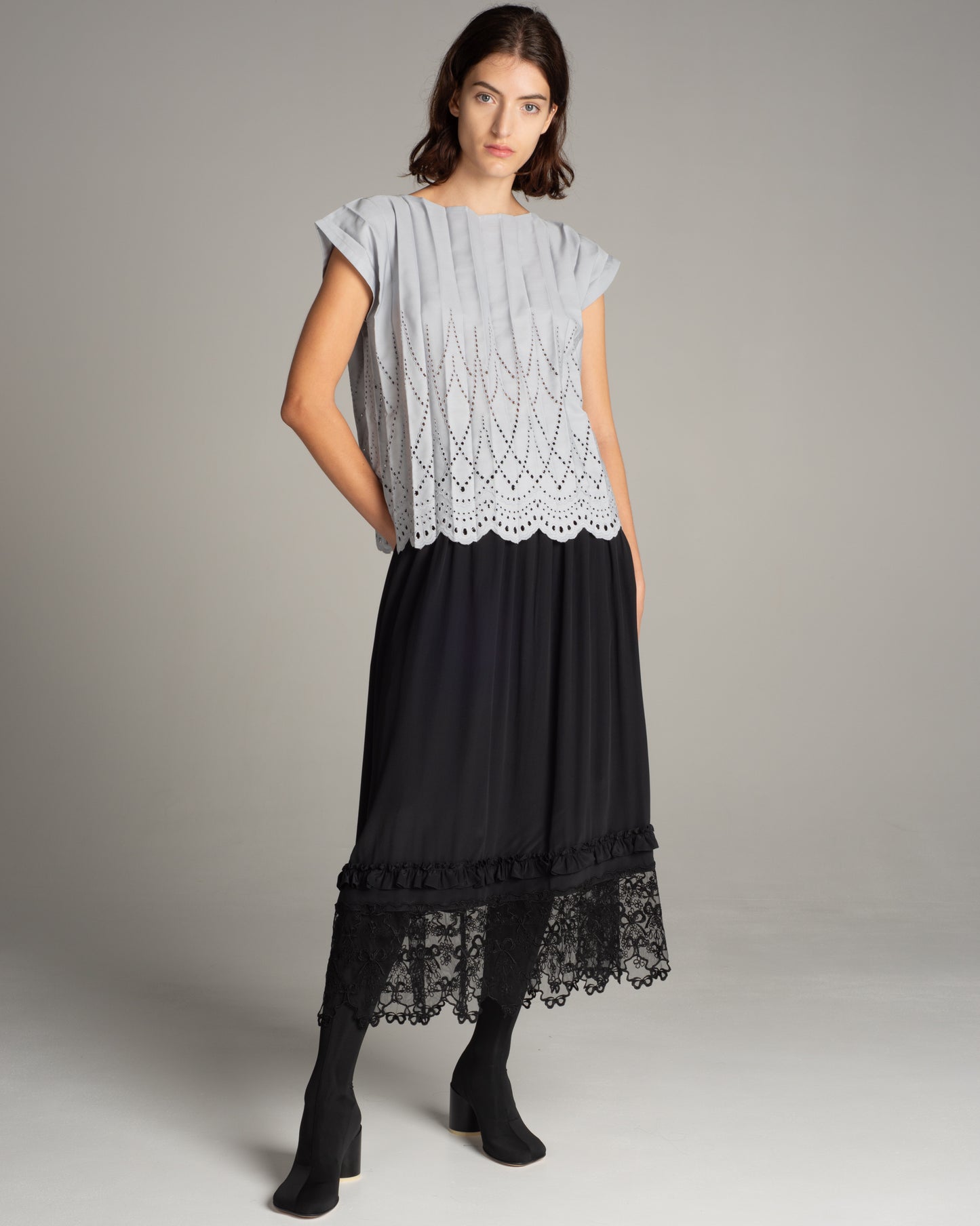 Grey Lace Pleat Shirt