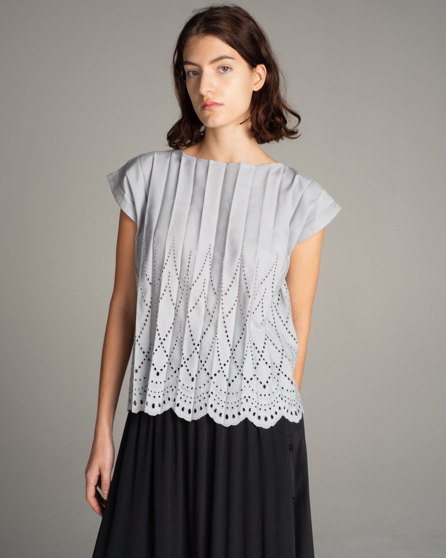 Grey Lace Pleat Shirt