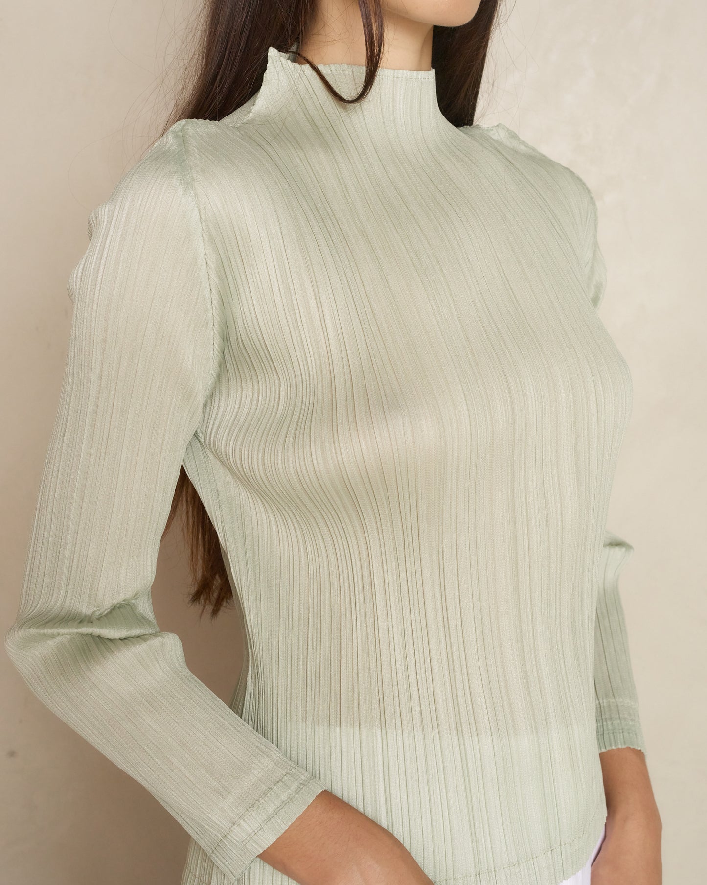 Sage Green High Neck Long Sleeve Top