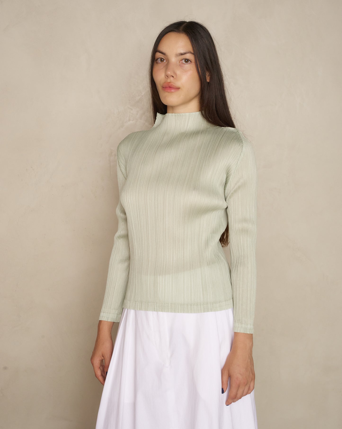 Sage Green High Neck Long Sleeve Top