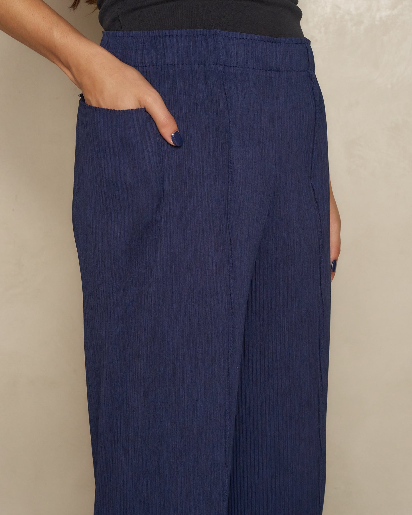 Navy Mix Fine Knit Pleats Trousers