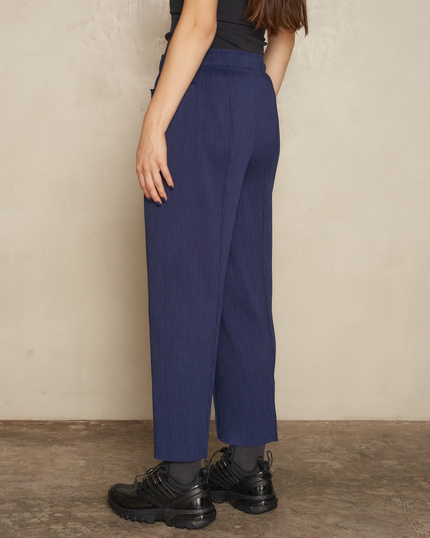 Navy Mix Fine Knit Pleats Trousers