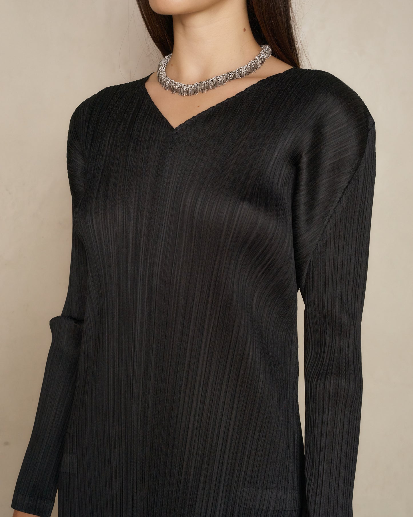 Black Long Sleeve Pleats Dress