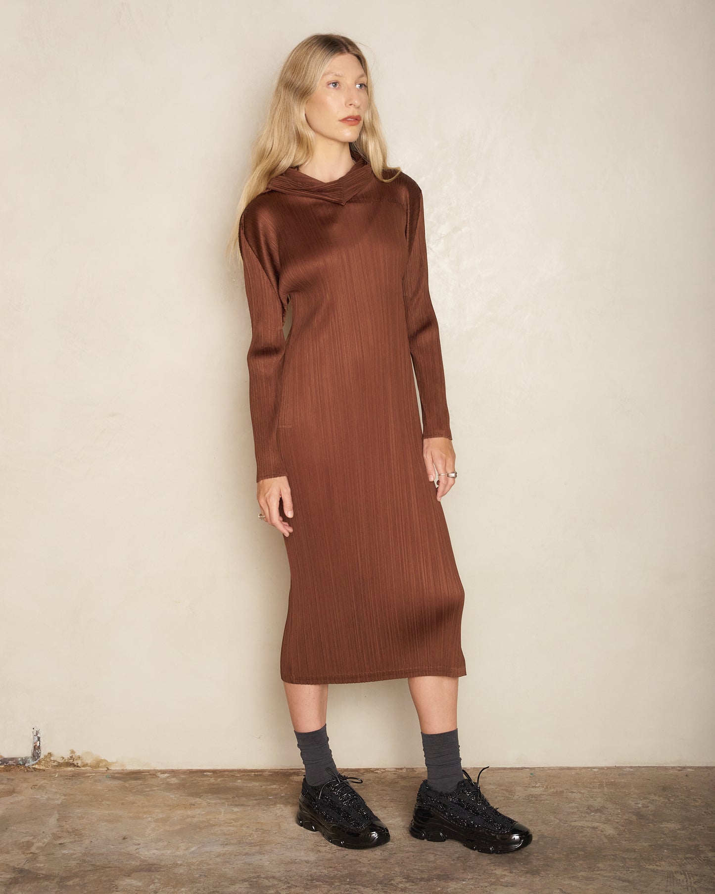 Dark Brown Cowl Neck Dress