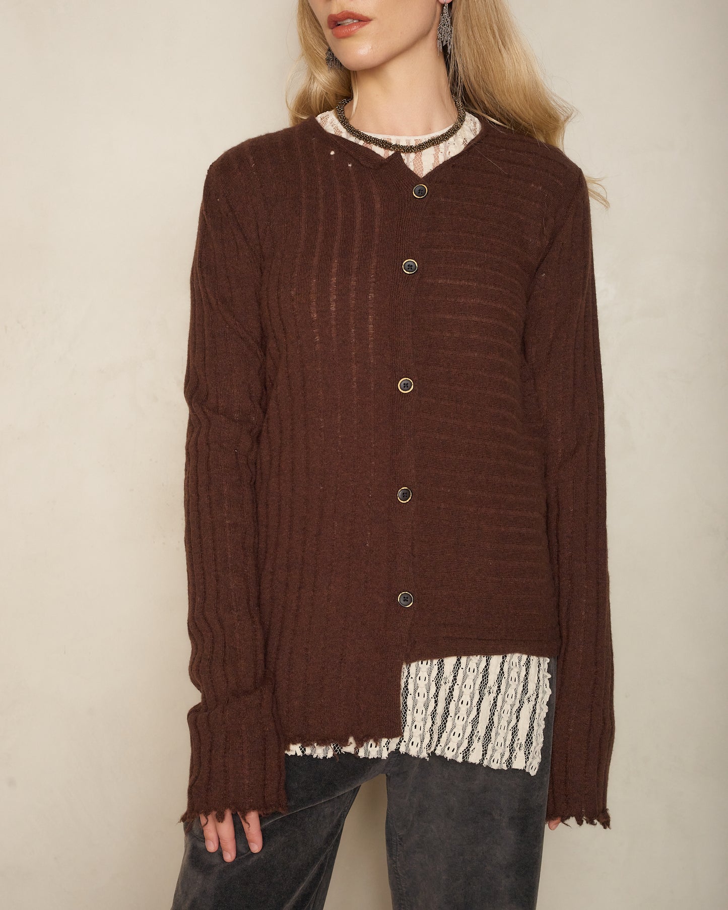 Dark Brown Asymmetric Cardigan