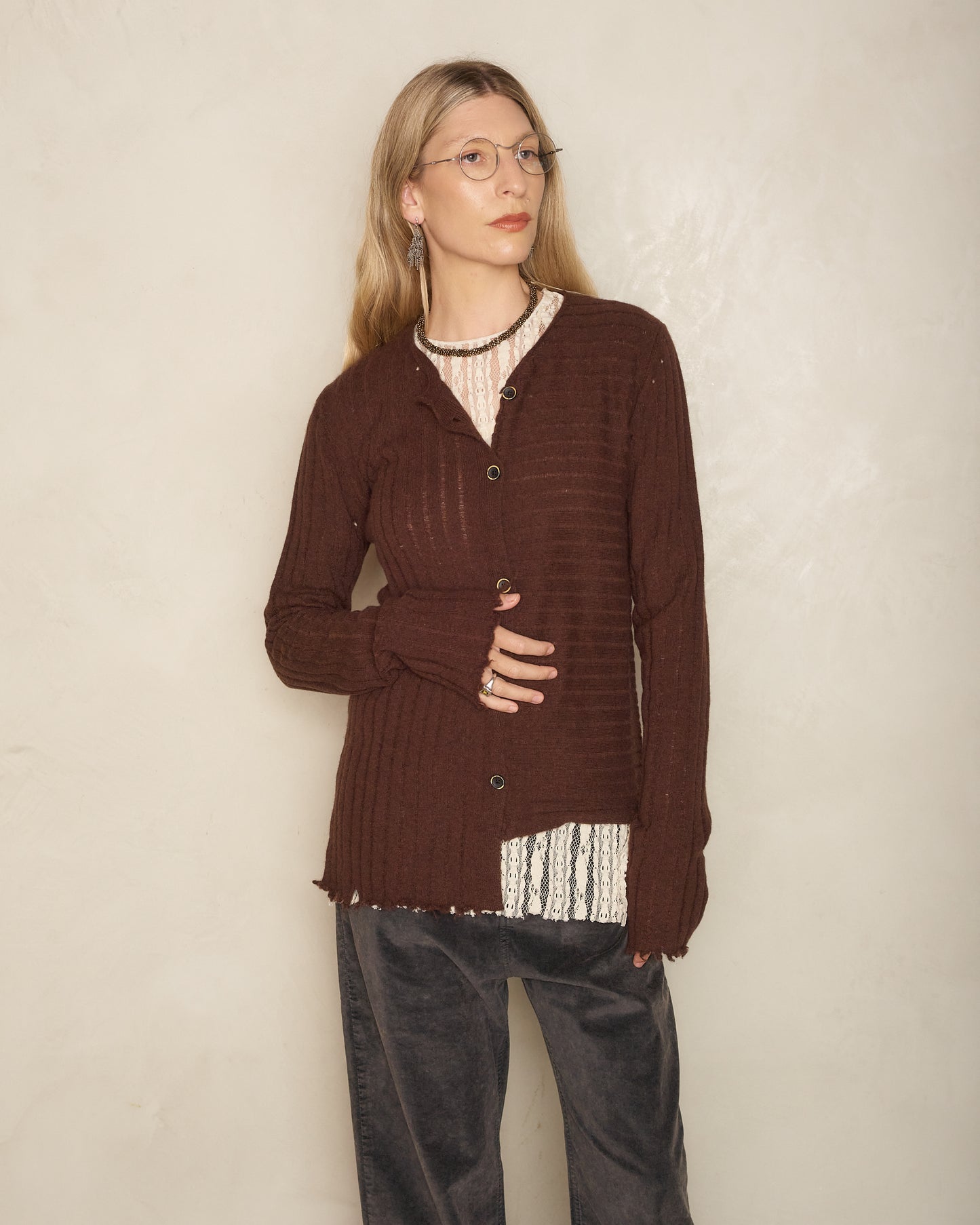 Dark Brown Asymmetric Cardigan