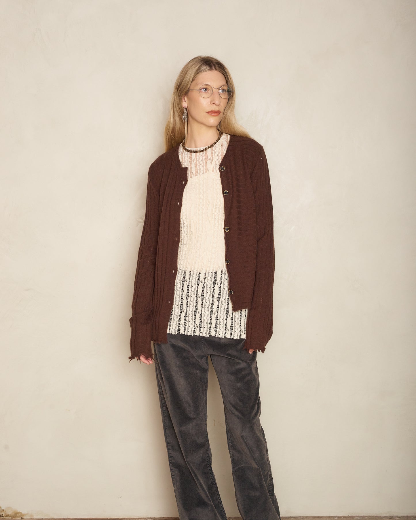 Dark Brown Asymmetric Cardigan