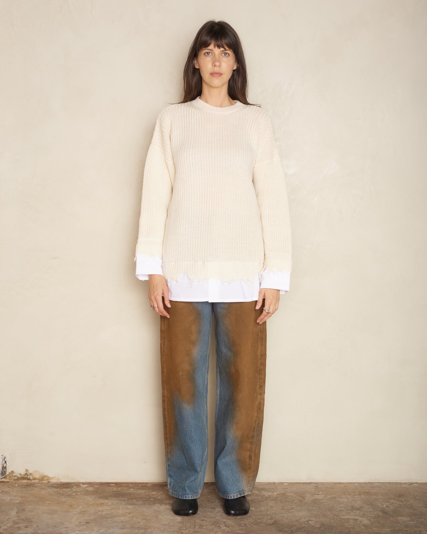 mm6-cream-frayed-hem-knit-shirt-s62hl0019