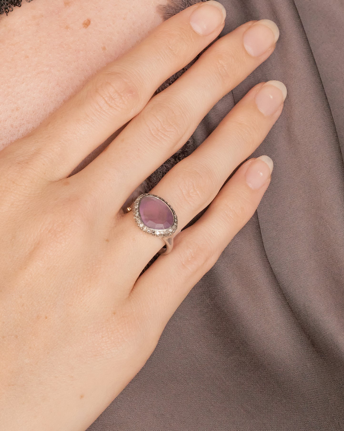 Olax Icy Grey Diamond Amethyst Ring