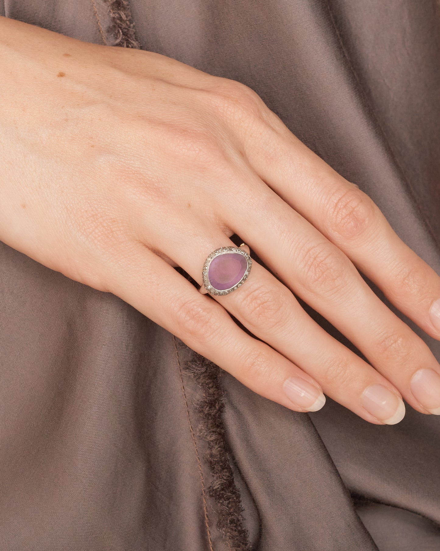 Olax Icy Grey Diamond Amethyst Ring