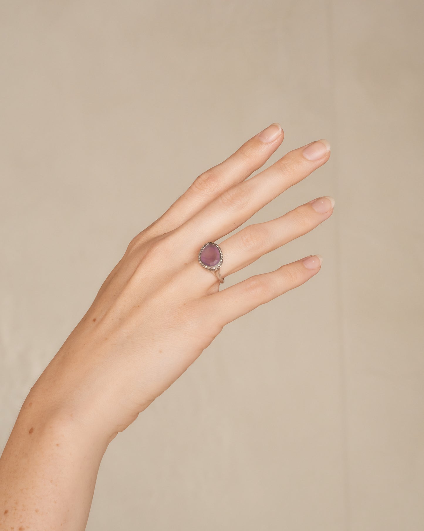 Olax Icy Grey Diamond Amethyst Ring