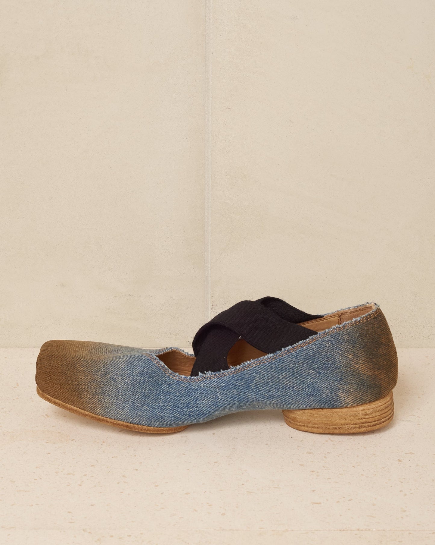 Blue and Brown Denim Ballet Shoes