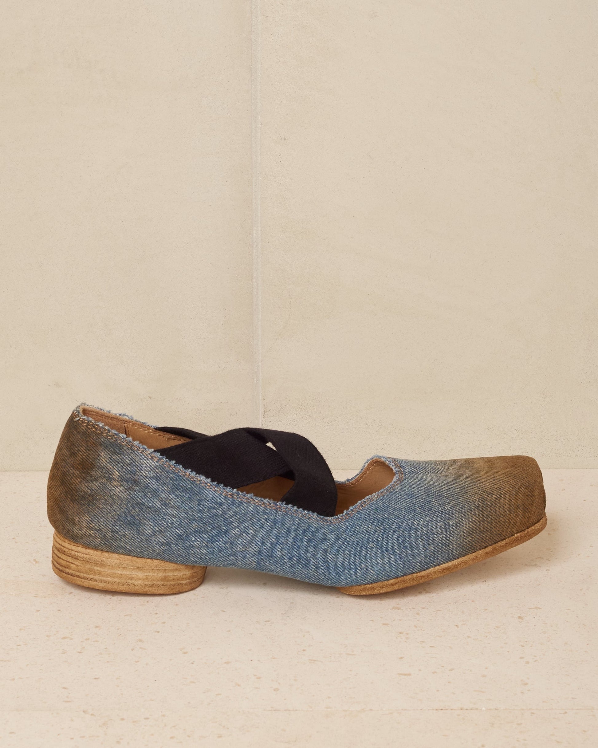 uma wang blue brown denim ballerina shoes