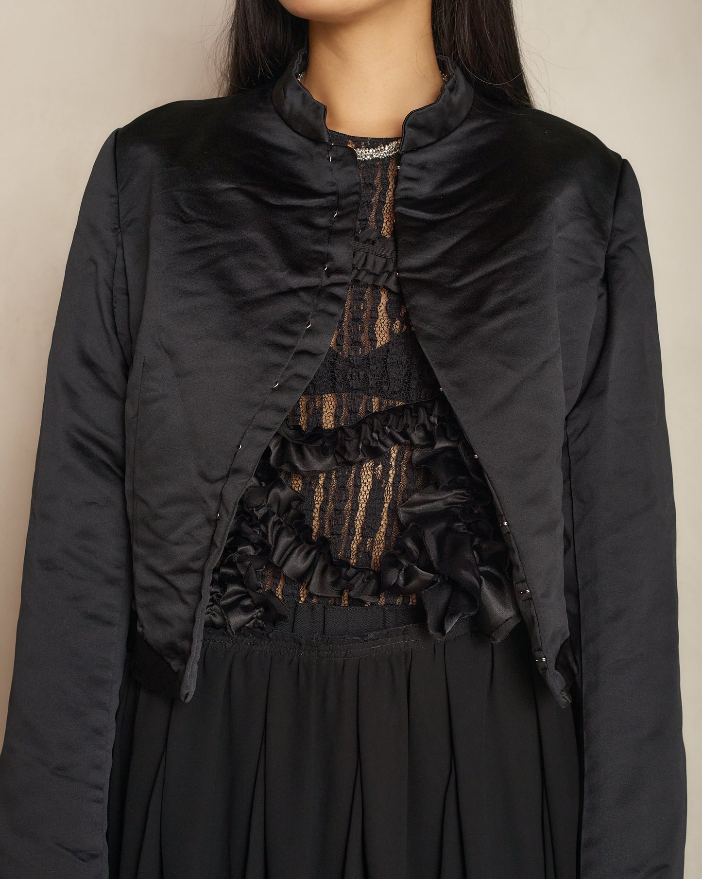 Black High Neck Clasp Jacket