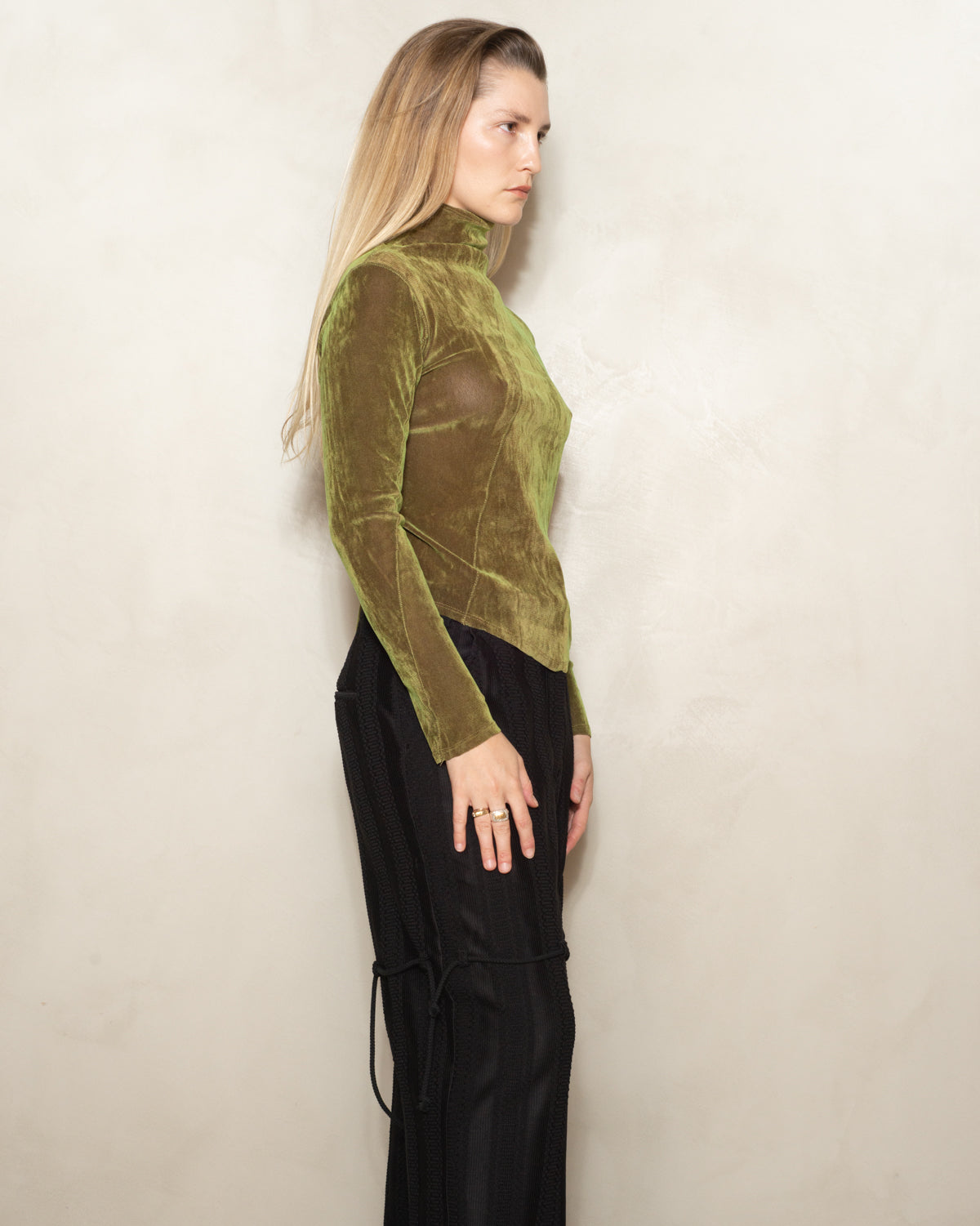 Green Velvet Mock Neck Top