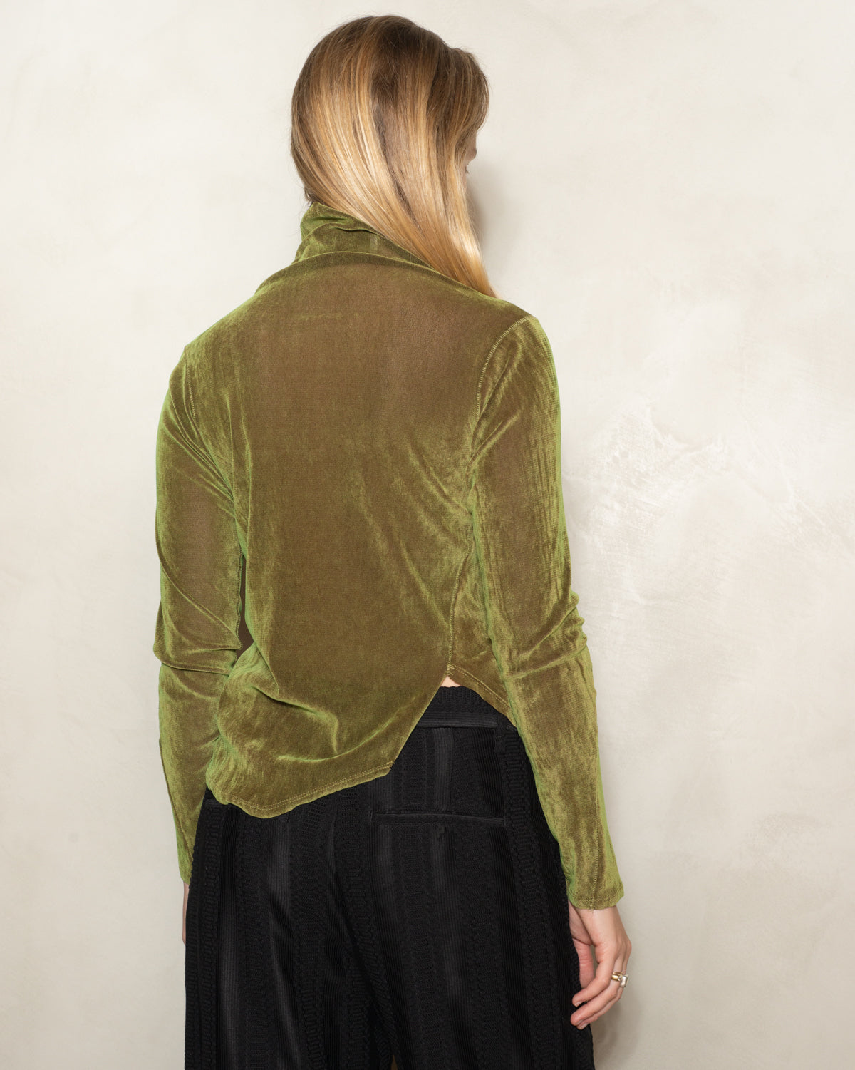 Green Velvet Mock Neck Top