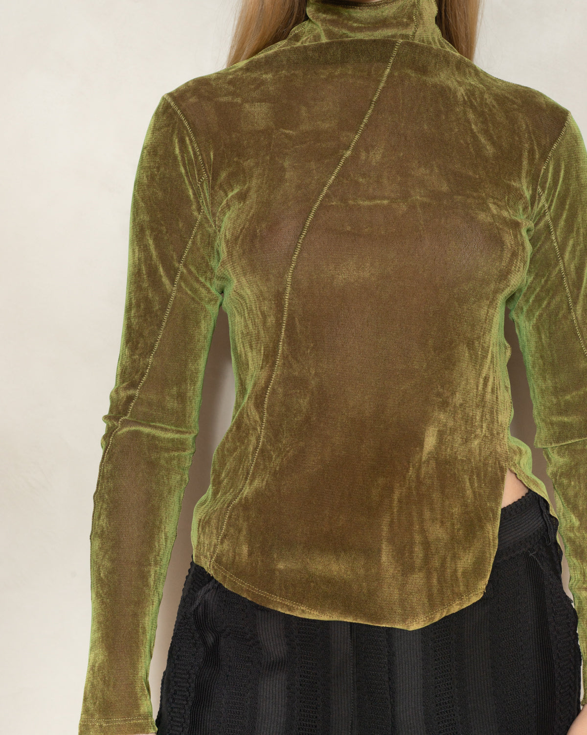 Green Velvet Mock Neck Top