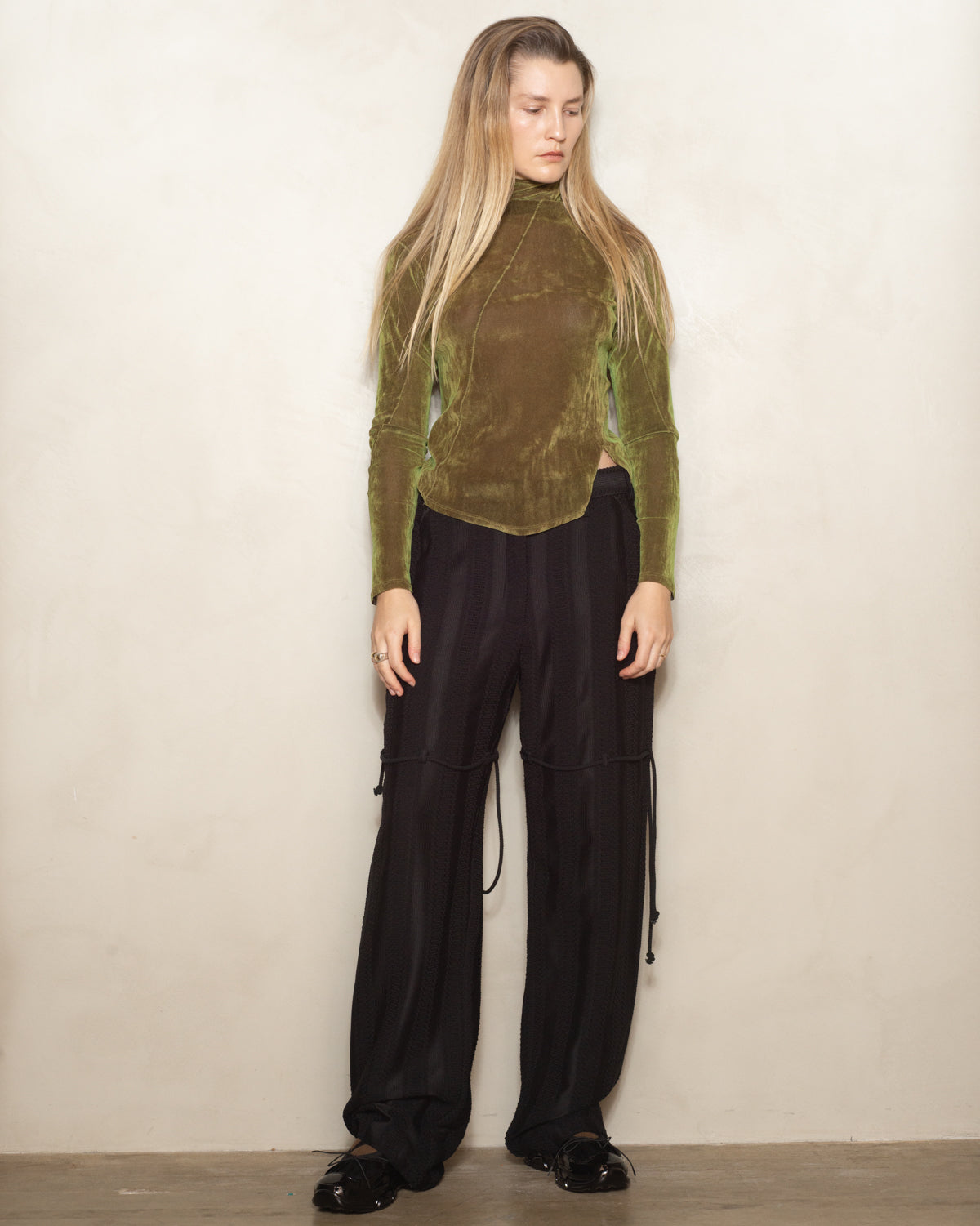 Green Velvet Mock Neck Top