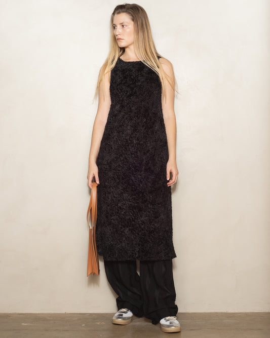 Black Shaggy Sheer Tank Dress