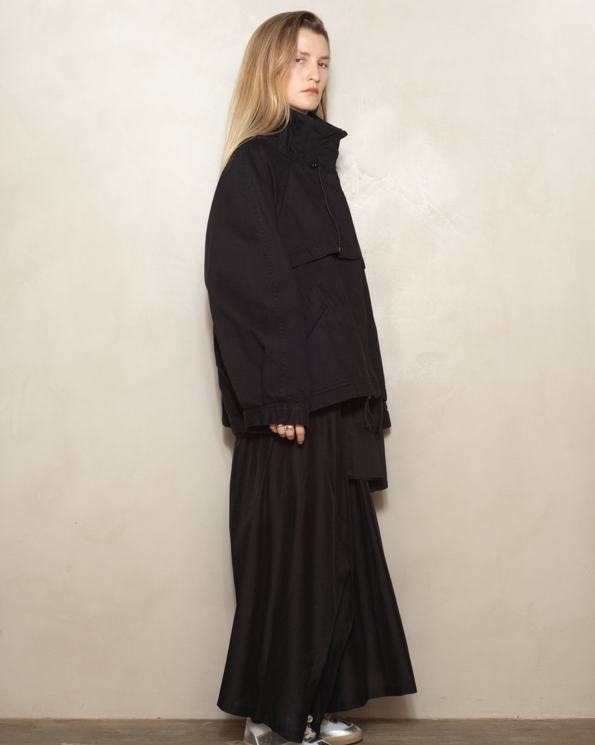 Black Jonis Oversized Short Collared Parka