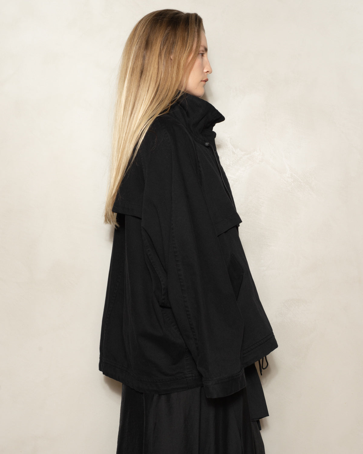 Black Jonis Oversized Short Collared Parka