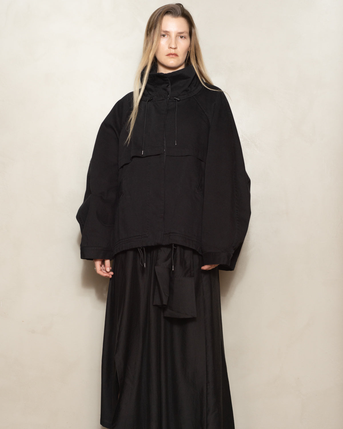 Black Jonis Oversized Short Collared Parka