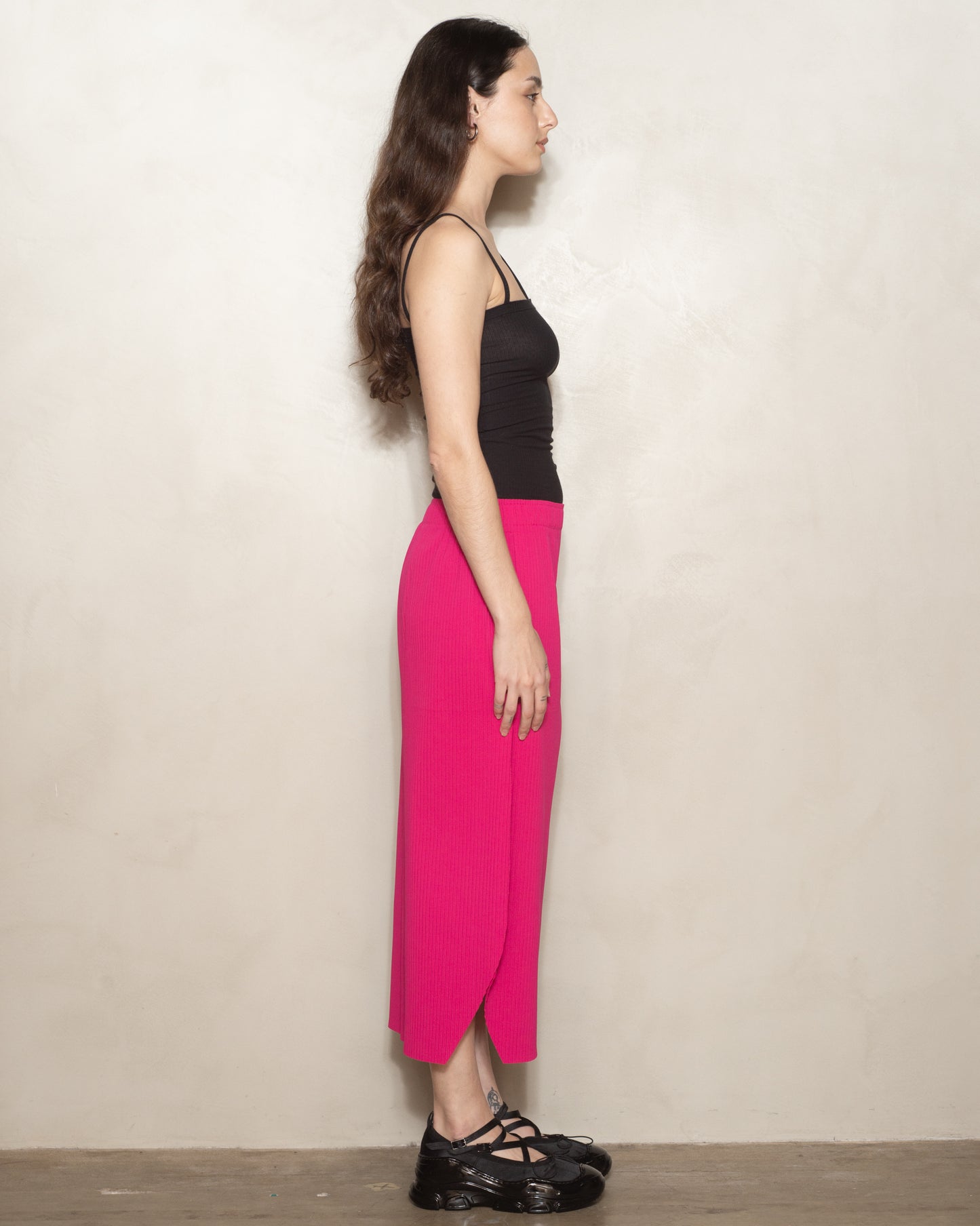 Raspberry Fine Knit Pleat Skirt