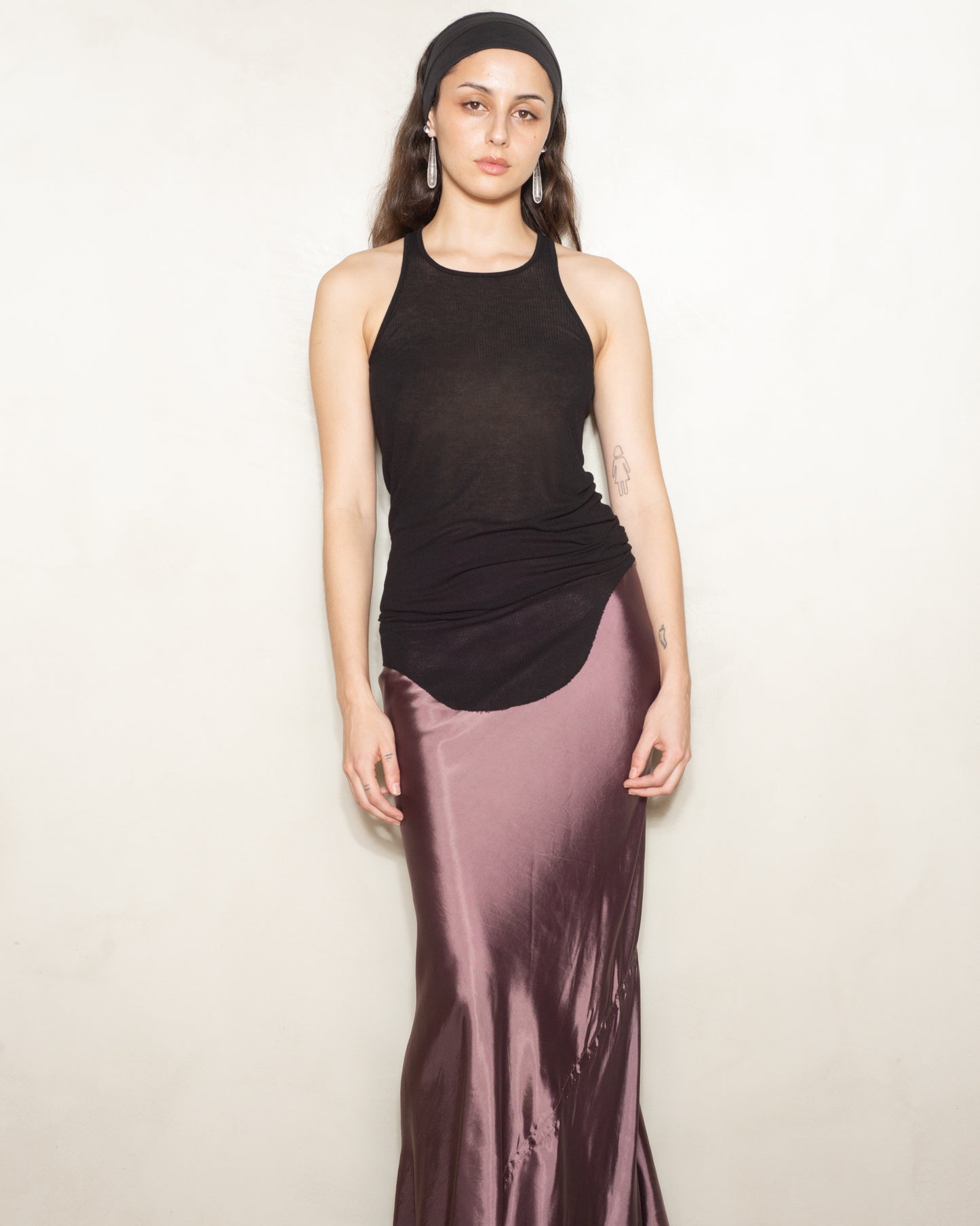 Black Silk Rib Tank Top