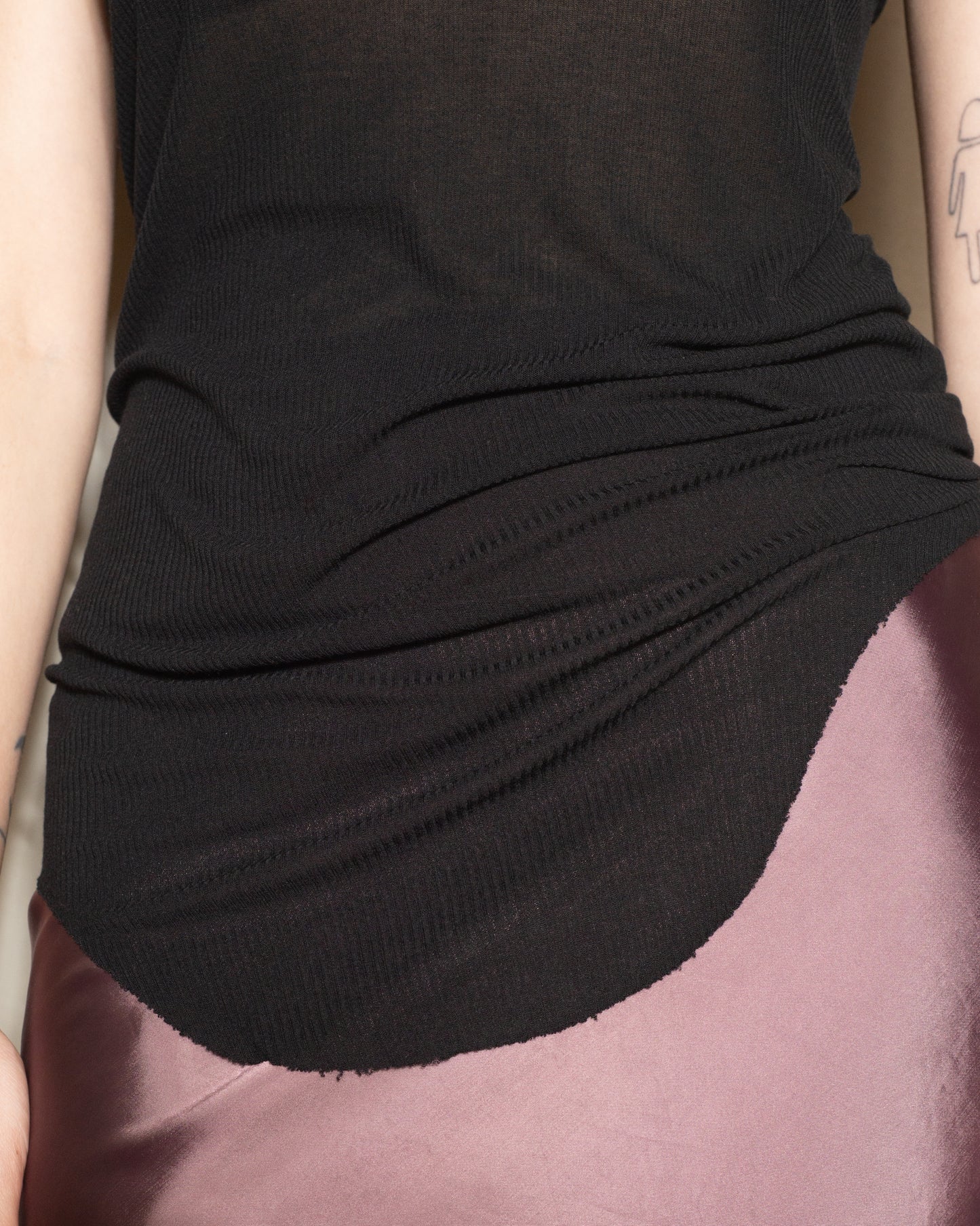 Black Silk Rib Tank Top