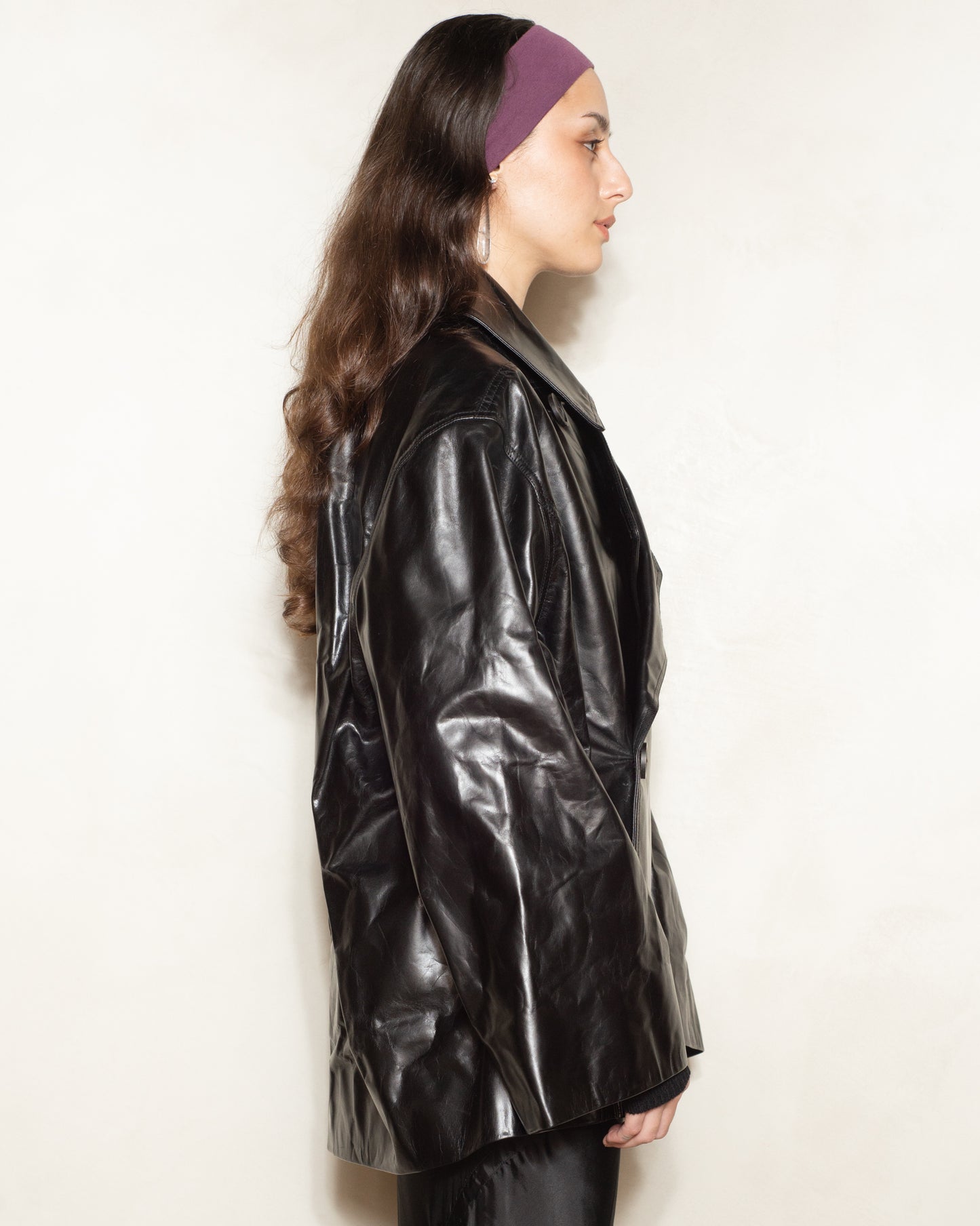 Black Cropped Leather Drella Jacket