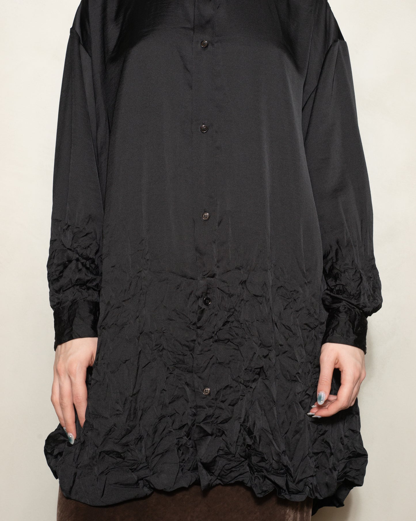 Black Long Sleeve Crinkle Hem Shirt