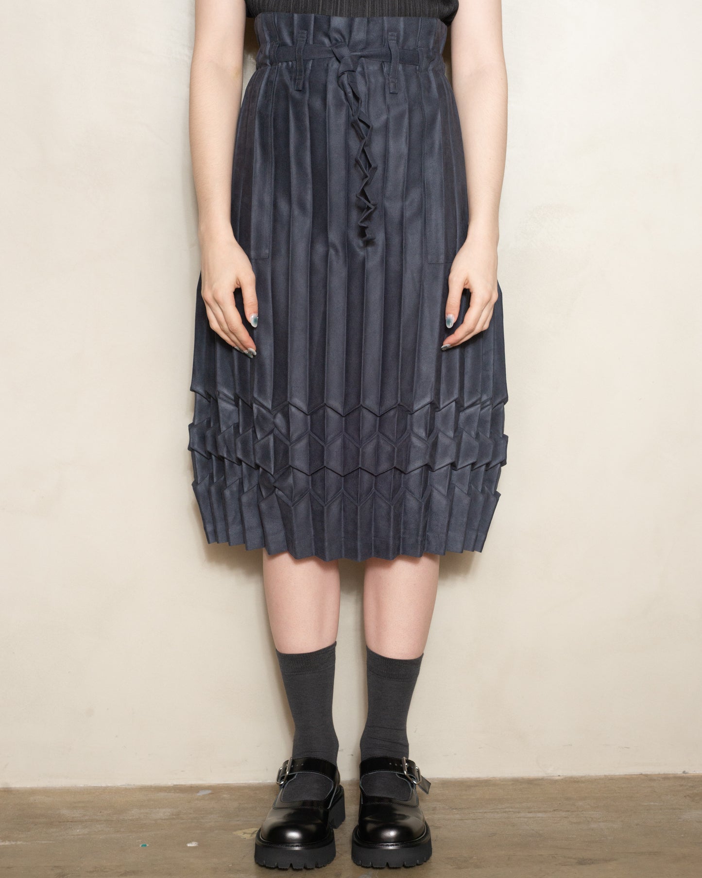 Charcoal Cube Pleat Skirt