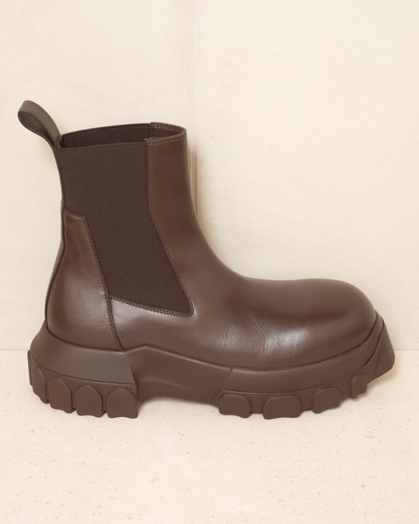 rick owens brown leather bozo beatle tractor boots