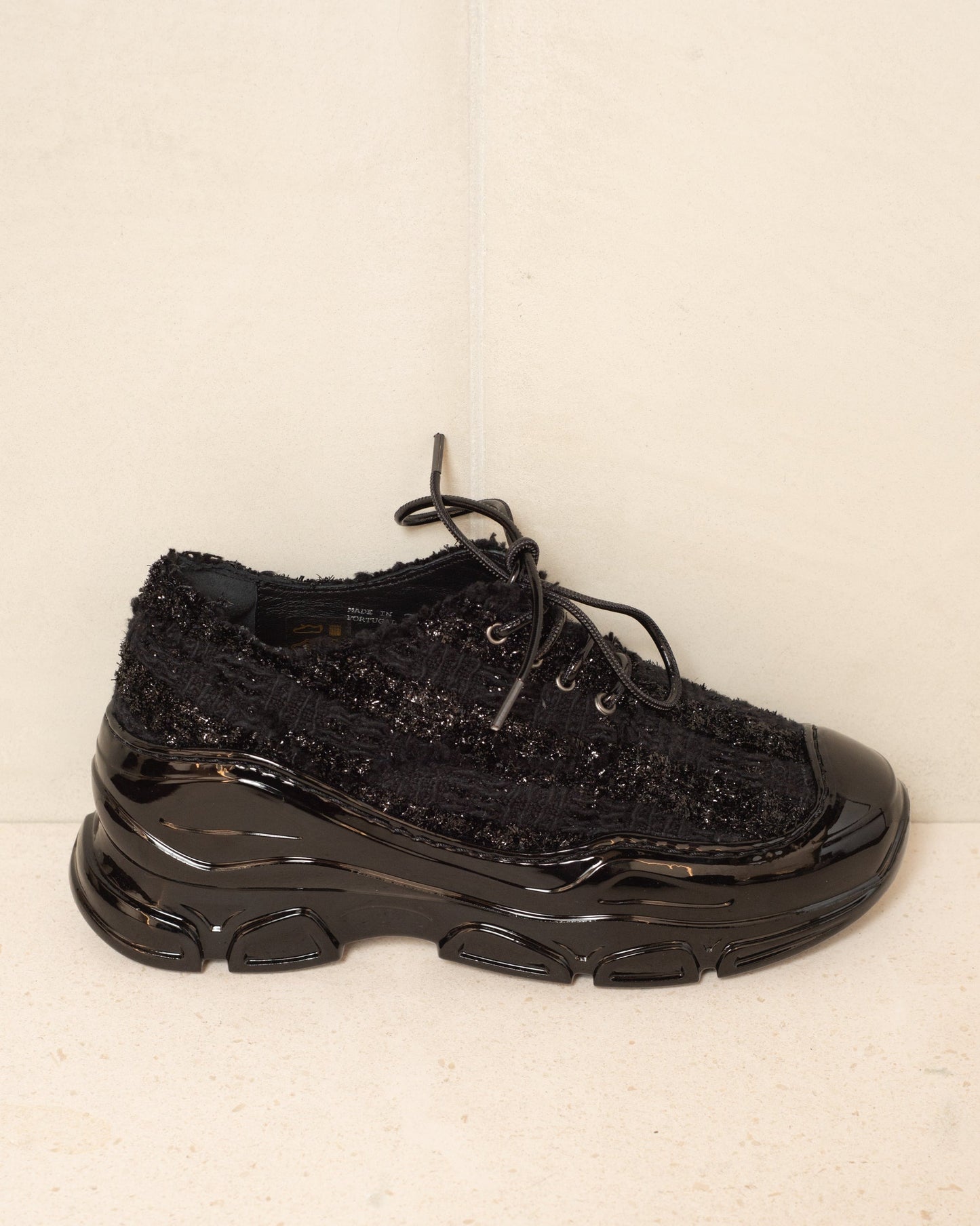 simone rocha black tinsel tweed sneakers