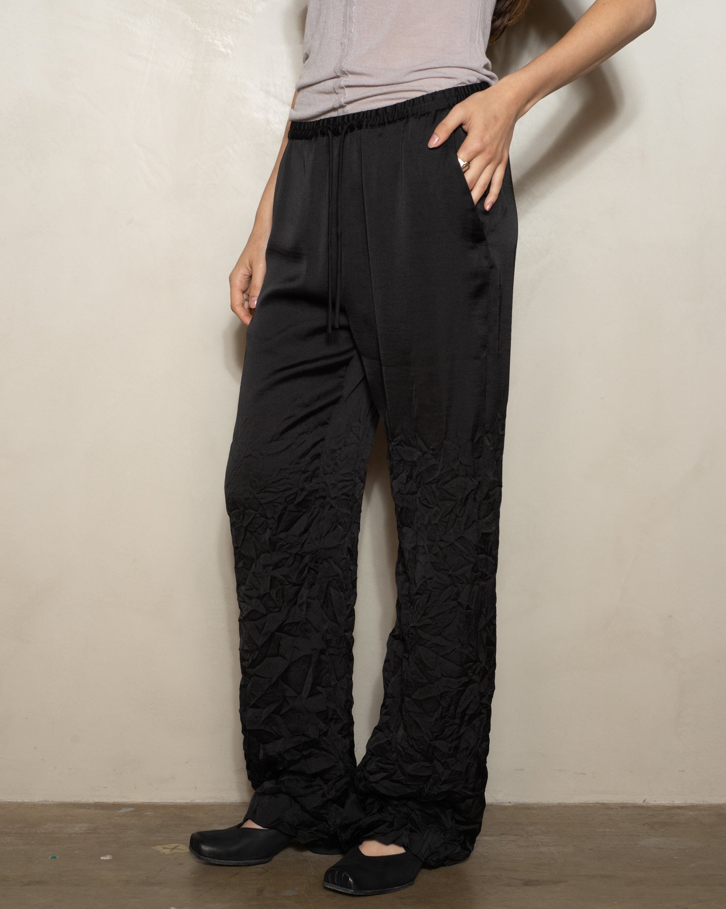 Black Creased Leg Trouser