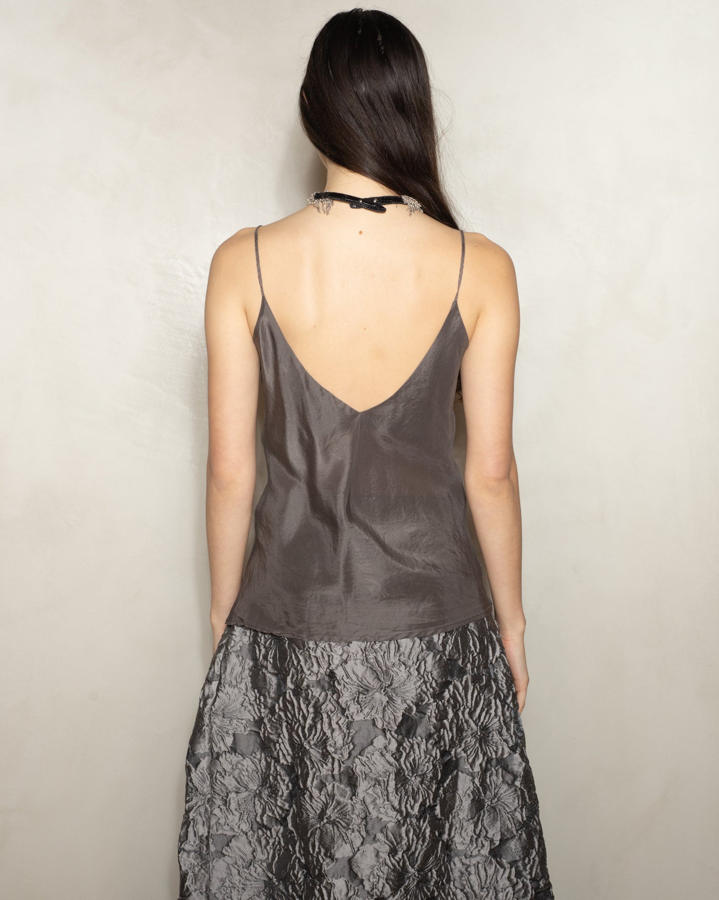 Bronze Silk Sleeveless V-Neck Top