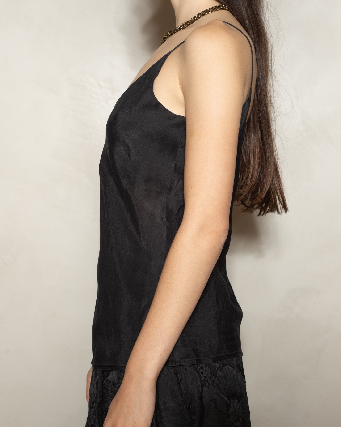 Noir Silk Sleeveless V-Neck Top