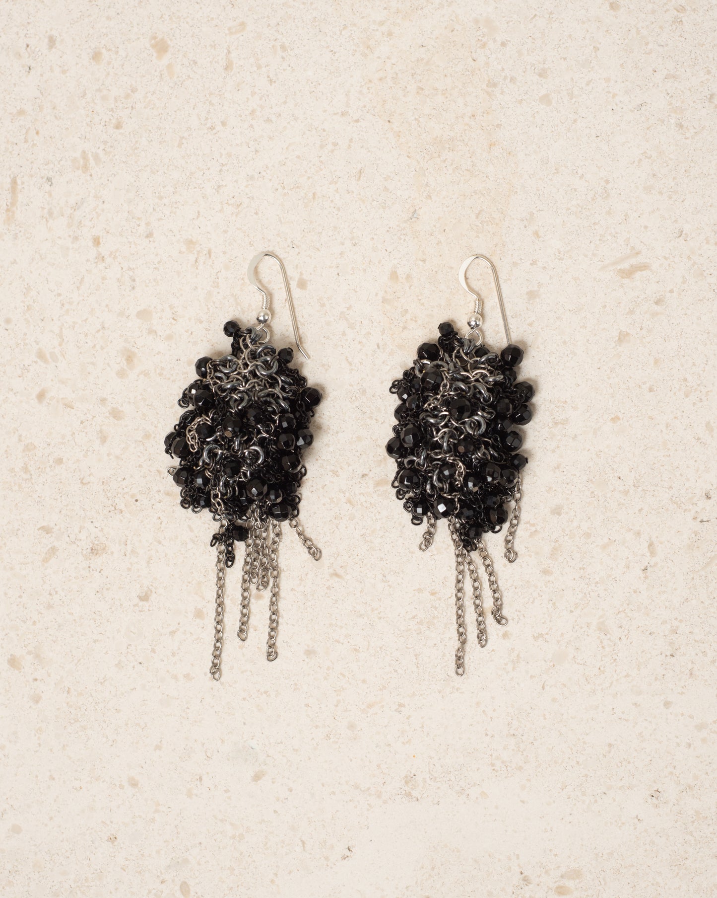 Jet Beads & Steel Chain Earrings