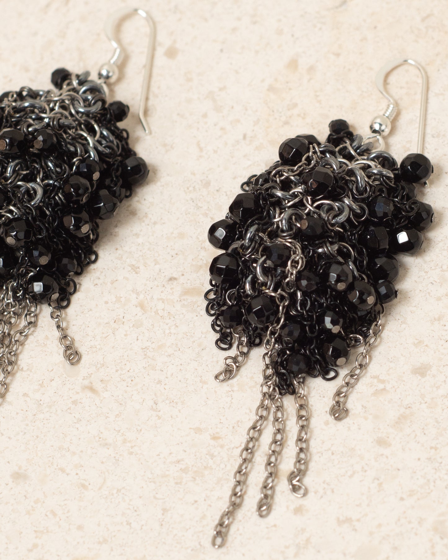 Jet Beads & Steel Chain Earrings